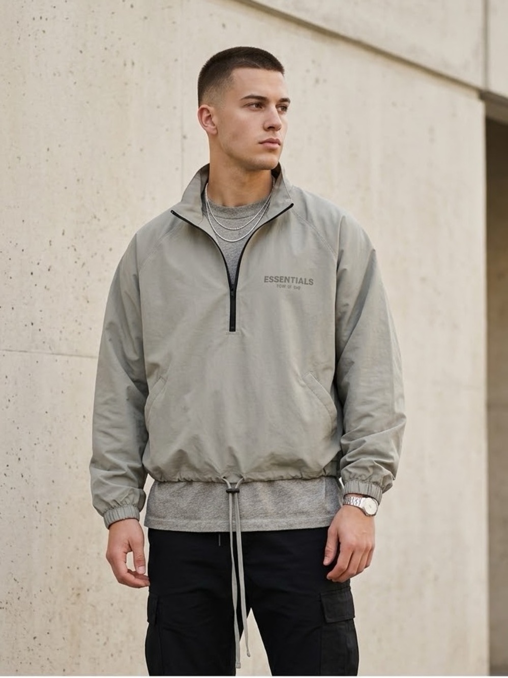 Fear of God Essentials Logo Print Half Zip Jacket L Pistachio NWT